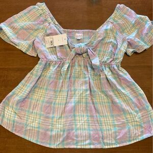 NWT Isabel Maternity by Ingrid & Isabel Plaid Maternity Top - Pink, Blue, Green